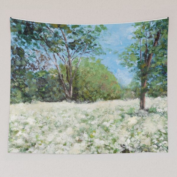 Item preview, nature landscape white wild carrot wildflower oil painting hand painted  designed and sold by ColorandColor.