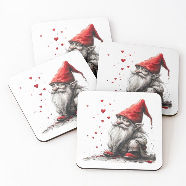 Item preview, Cute Gnome With Falling Red Hearts Illustration designed and sold by HollywoodInked.
