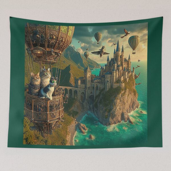 Item preview, STEAMPUNK CATS BALLOON DREAMSCAPE designed and sold by CinemaObscura.