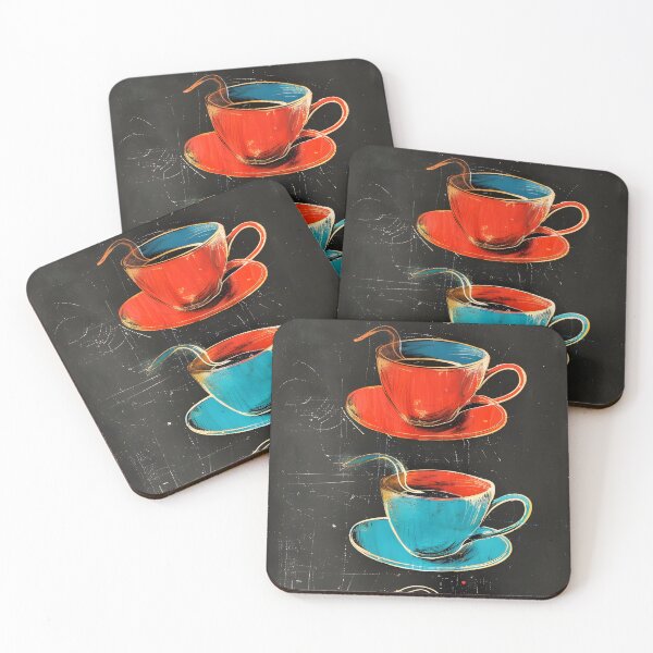 Item preview, Dynamic Trio- Three Stacked Coffee Cups in Red, Blue, and Yellow in Vivid Expressive Style designed and sold by OlfactoART Studio.