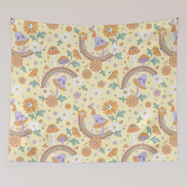 Item preview, Mushrooms and Rainbows Floral Retro Weirdcore designed and sold by DelightfulDazy.