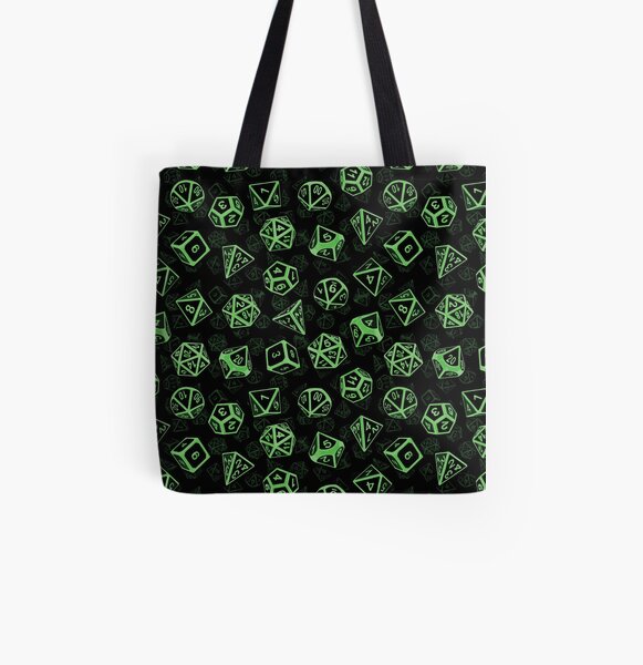 D20 Dice Set Pattern (Green) All Over Print Tote Bag