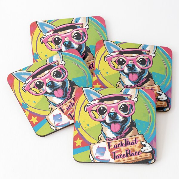 Item preview, Whimsical Pop Art Drawing of A Colorful Chihuahua Eating a Funnel Cake  designed and sold by Wolvescreate.