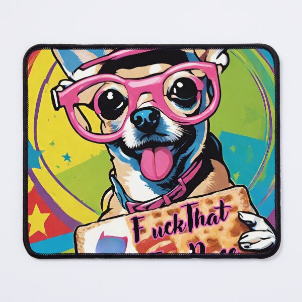 Item preview, Whimsical Pop Art Drawing of A Colorful Chihuahua Eating a Funnel Cake  designed and sold by Wolvescreate.