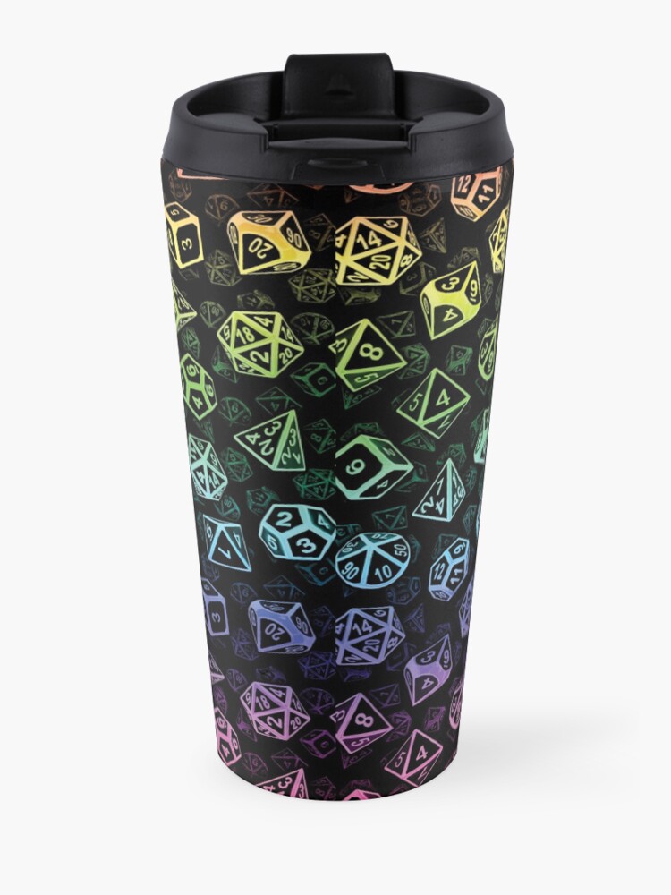 Alternate view of D20 Dice Set Pattern (Rainbow) Travel Coffee Mug
