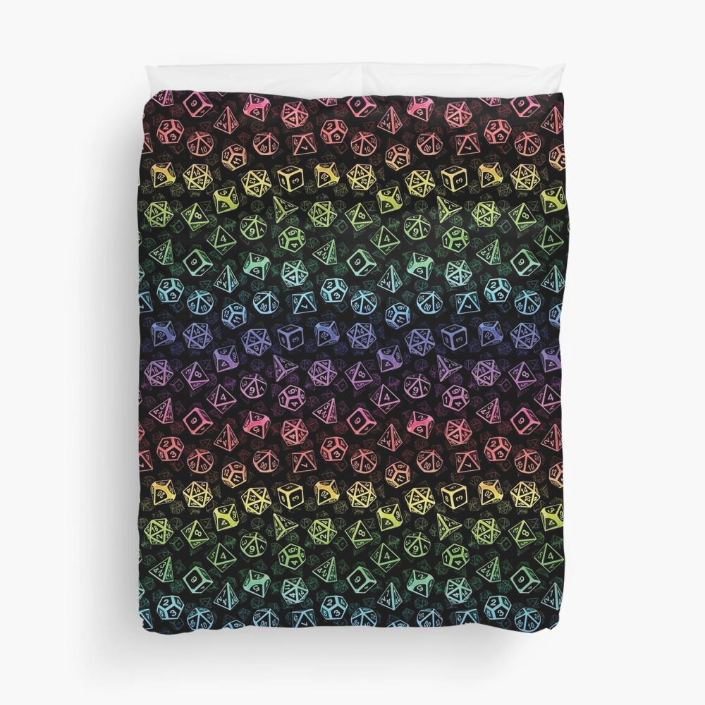 D20 Dice Set Pattern (Rainbow) Duvet Cover