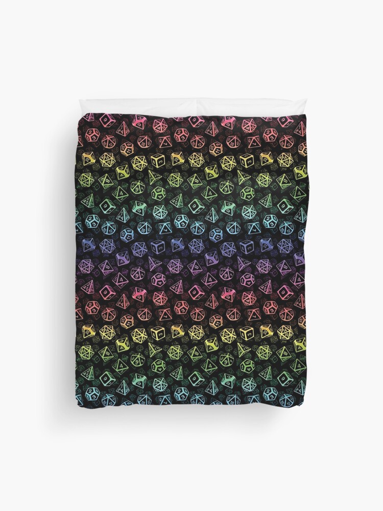 Thumbnail 1 of 2, Duvet Cover, D20 Dice Set Pattern (Rainbow) designed and sold by MaratusFunk.