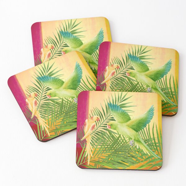 Aperçu de l'œuvre Perroquets et feuilles tropicales créée et vendue par WhiteSoftPetals.