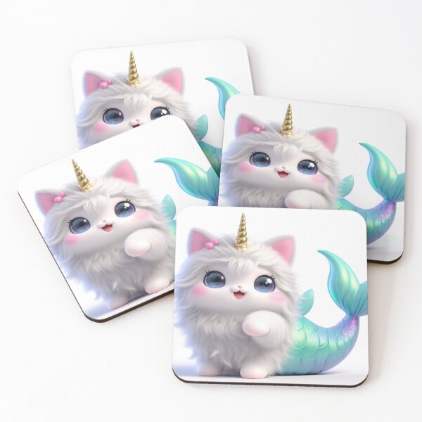 Item preview, Copy of mermaid caticorn, very cute, smiling and waving her paw, white background designed and sold by jetaiart.