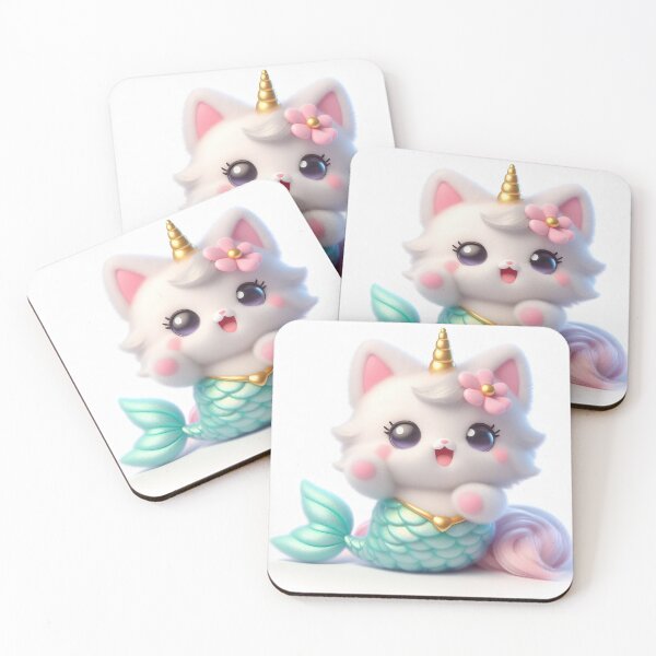 Item preview, Copy of mermaid caticorn, very cute, smiling and waving her paw, white background designed and sold by jetaiart.