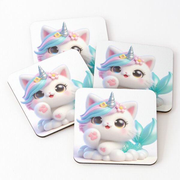 Item preview, mermaid caticorn, very cute, smiling and waving her paw, white background 2 designed and sold by jetaiart.