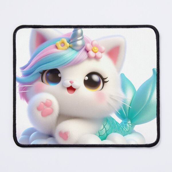 Item preview, mermaid caticorn, very cute, smiling and waving her paw, white background 2 designed and sold by jetaiart.