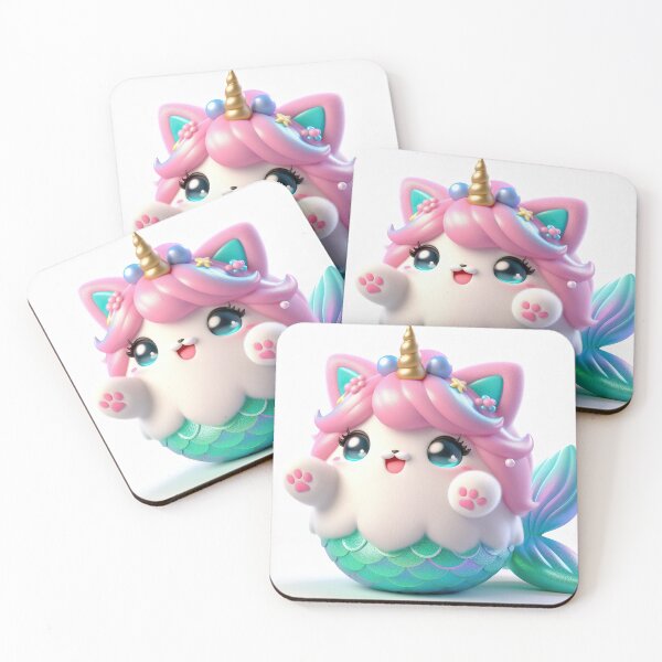 Item preview, Copy of mermaid caticorn, very cute, smiling and waving her paw, white background 2 designed and sold by jetaiart.