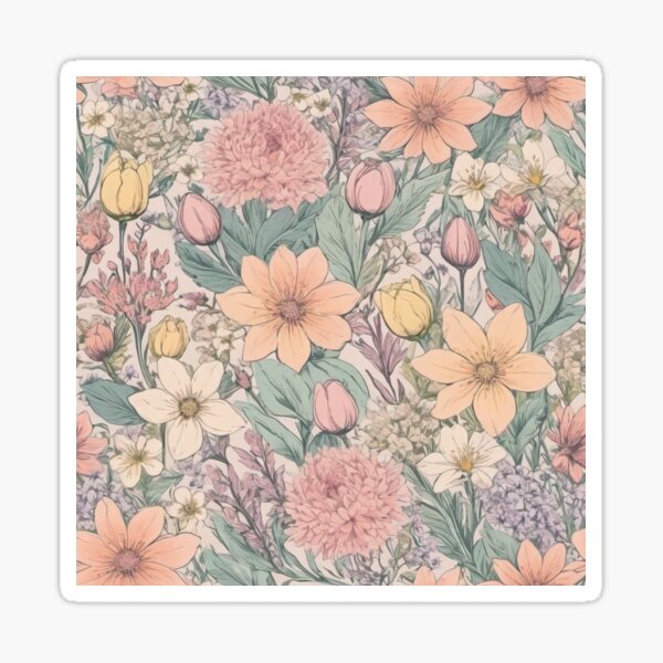 Item preview, Peach-colored Spring Flowers, pastel colored floral pattern designed and sold by Gaspirtz.