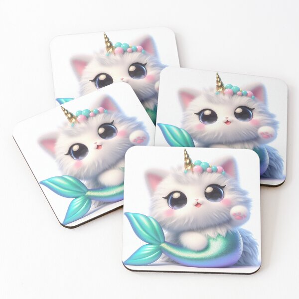 Item preview, Copy of Copy of mermaid caticorn, very cute, smiling and waving her paw, white background 2 designed and sold by jetaiart.