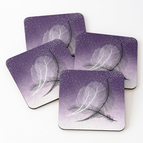 Item preview, Black, White Feathers on a Gradient Purple Background designed and sold by WhiteSoftPetals.