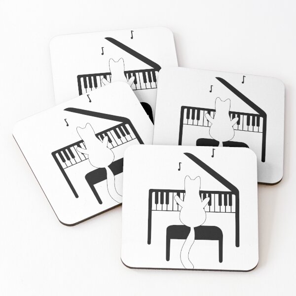 Item preview, White Cat Playing Piano in black and white designed and sold by littleflabby.