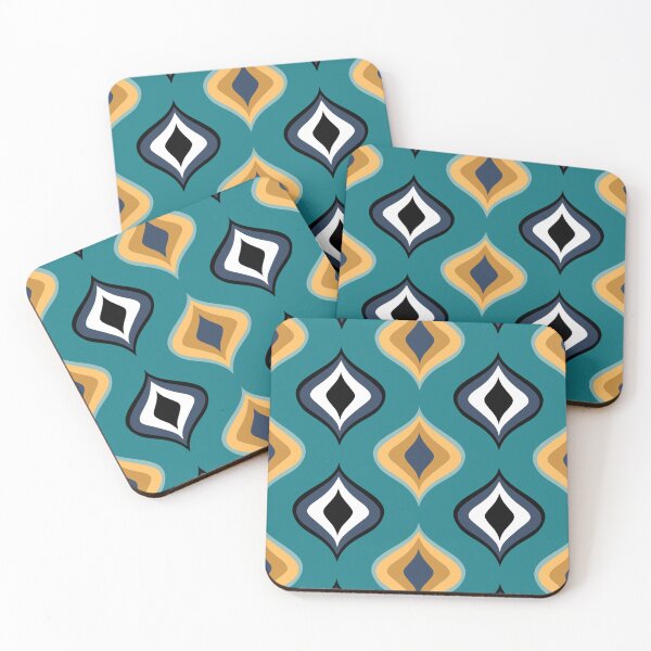Aperçu de l'œuvre RETRO Gouttes Jaune Bleu Noir Blanc créée et vendue par Delinda Graphic Studio.