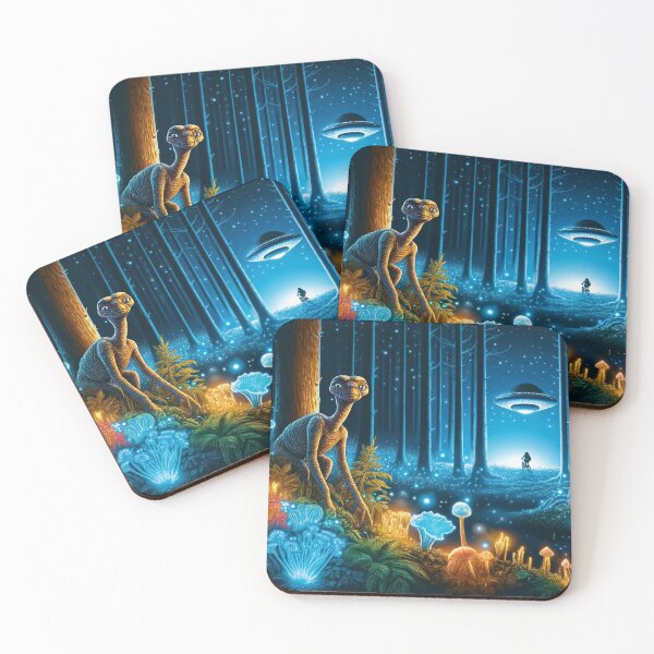 Item preview, Enchanted Bioluminescent Forest with Alien Visitor designed and sold by FantasyVillaArt.