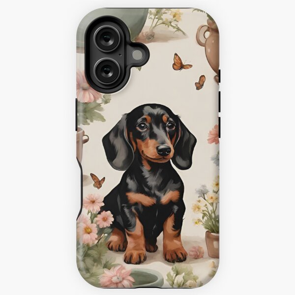 Aperçu de l'œuvre Cute gardening with my dog daschund black brown dog garden flowers mom lover vintage créée et vendue par SoulfulT.