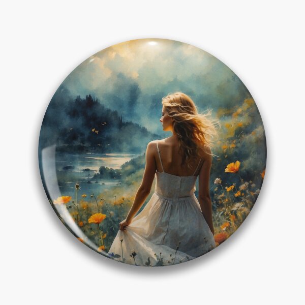 Item preview, A Woman Amidst Blossoming Flowers Overlooks a Serene Lake designed and sold by Animepic222.