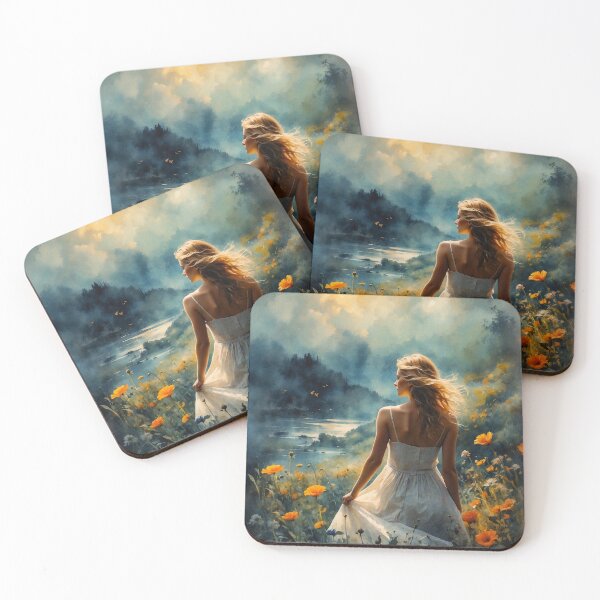 Item preview, A Woman Amidst Blossoming Flowers Overlooks a Serene Lake designed and sold by Animepic222.