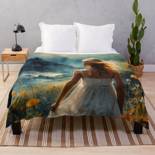 Item preview, A Woman Amidst Blossoming Flowers Overlooks a Serene Lake designed and sold by Animepic222.
