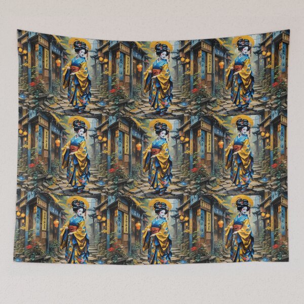 Item preview, Beautiful abstract geisha, kimono , on Kyoto's Street, pagoda  designed and sold by Coolparrotgirl.