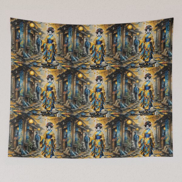 Item preview,  Beautiful abstract geisha, kimono , on Kyoto's Street, pagoda  designed and sold by Coolparrotgirl.