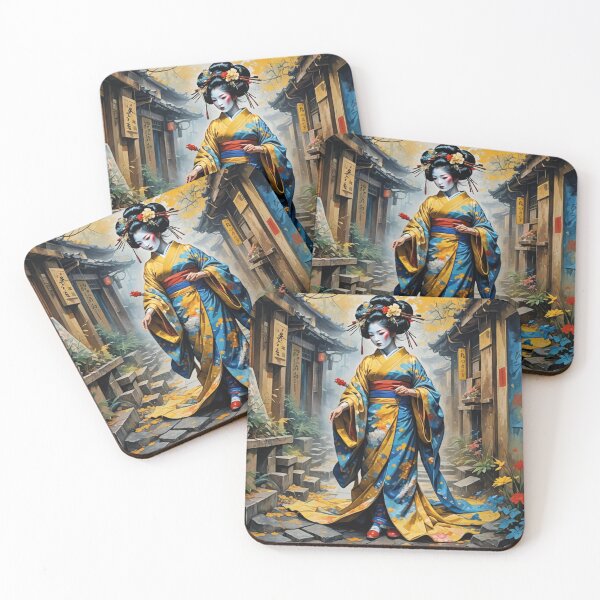 Item preview, Beautiful abstract geisha, kimono , on Kyoto's Street, pagoda  designed and sold by Coolparrotgirl.