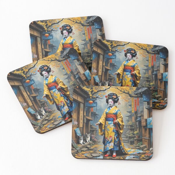 Item preview, Beautiful abstract geisha, kimono , on Kyoto's Street, pagoda  designed and sold by Coolparrotgirl.