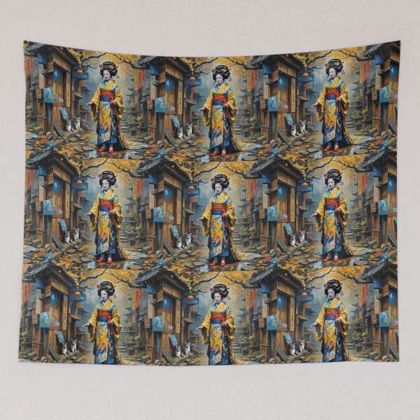 Item preview, Beautiful abstract geisha, kimono , on Kyoto's Street, pagoda  designed and sold by Coolparrotgirl.