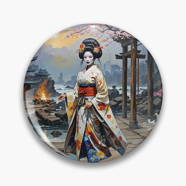 Item preview, Beautiful abstract geisha, kimono , on Kyoto's Street, pagoda  designed and sold by Coolparrotgirl.