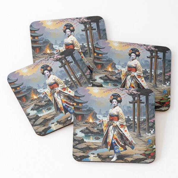 Item preview, Beautiful abstract geisha, kimono , on Kyoto's Street, pagoda  designed and sold by Coolparrotgirl.