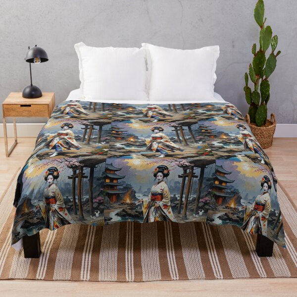 Item preview, Beautiful abstract geisha, kimono , on Kyoto's Street, pagoda  designed and sold by Coolparrotgirl.