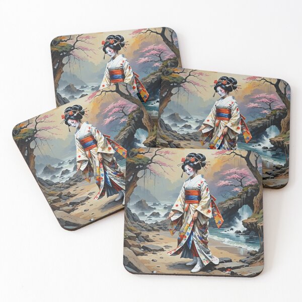 Item preview,  Beautiful abstract geisha, kimono , on the beach, seaside, waves designed and sold by Coolparrotgirl.