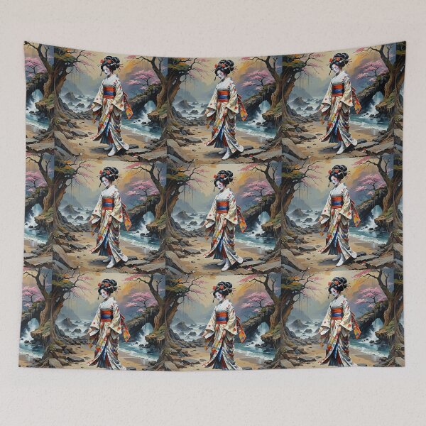 Item preview,  Beautiful abstract geisha, kimono , on the beach, seaside, waves designed and sold by Coolparrotgirl.
