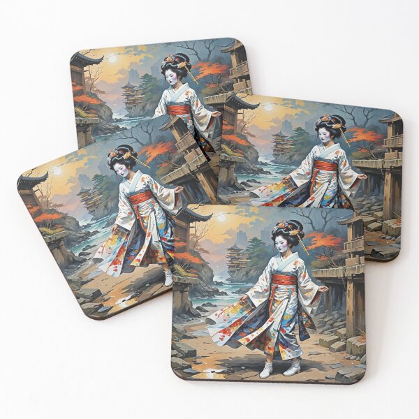Item preview, Beautiful abstract geisha, kimono , pagoda, seaside, waves designed and sold by Coolparrotgirl.