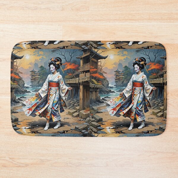 Item preview, Beautiful abstract geisha, kimono , pagoda, seaside, waves designed and sold by Coolparrotgirl.