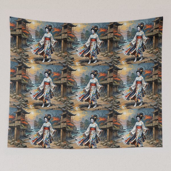 Item preview, Beautiful abstract geisha, kimono , pagoda, seaside, waves designed and sold by Coolparrotgirl.