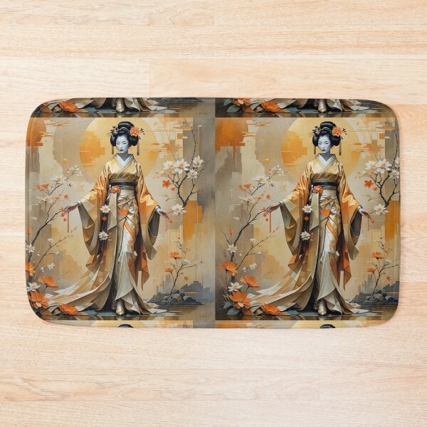 Item preview, Beautiful abstract geisha, kimono , in sunrise with flowers designed and sold by Coolparrotgirl.