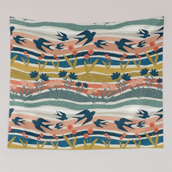 Item preview, Swallows Wavy Fields designed and sold by marialindemann.