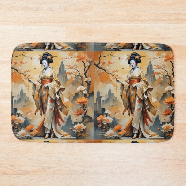 Item preview, Beautiful abstract geisha, kimono , in sunrise with flowers designed and sold by Coolparrotgirl.