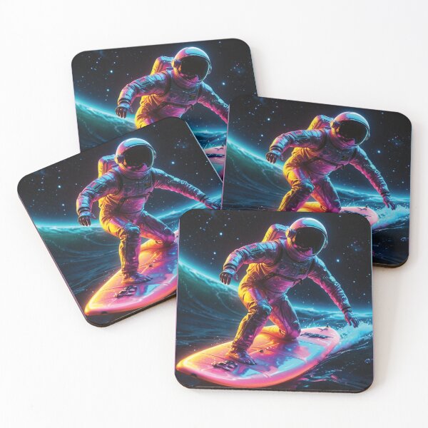 Item preview, Astronaut Surfing in Space in Neon and Pastel Colors Realistic Fantasy designed and sold by thecatcouch.