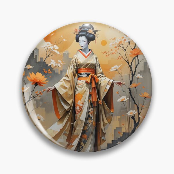 Item preview, Beautiful abstract geisha, kimono , in sunrise with flowers designed and sold by Coolparrotgirl.