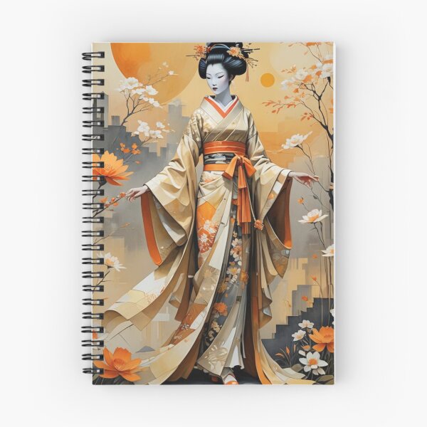 Item preview, Beautiful abstract geisha, kimono , in sunrise with flowers designed and sold by Coolparrotgirl.