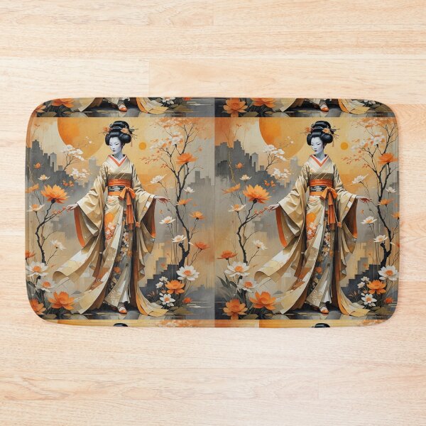 Item preview, Beautiful abstract geisha, kimono , in sunrise with flowers designed and sold by Coolparrotgirl.