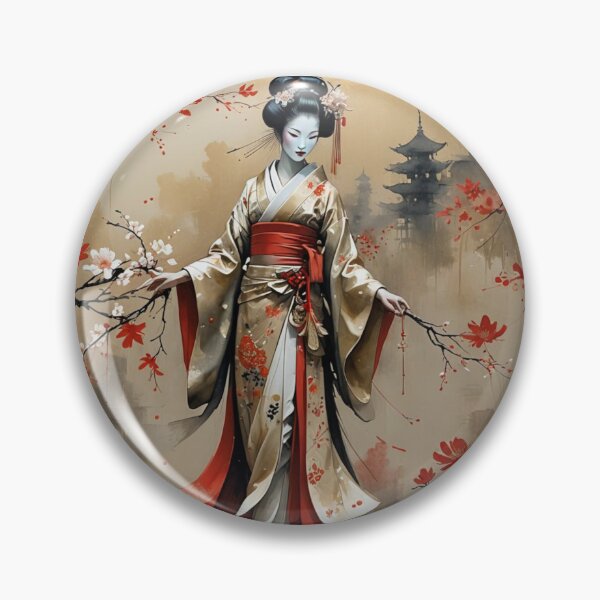 Item preview, Beautiful abstract geisha, kimono , in sunrise with flowers designed and sold by Coolparrotgirl.