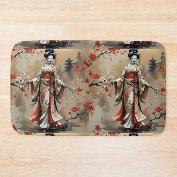 Item preview, Beautiful abstract geisha, kimono , in sunrise with flowers designed and sold by Coolparrotgirl.