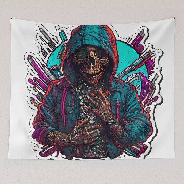 Item preview, Colorful Gangster Skeleton illustration/vector art designed and sold by Salimgor Hangaround Music.